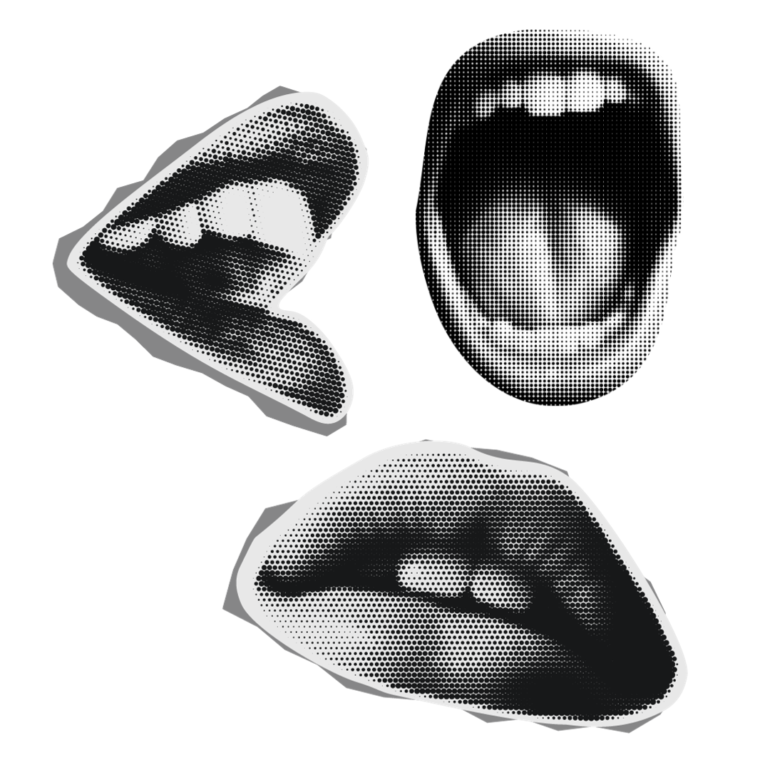Tres bocas en planco y negro con efecto comic
