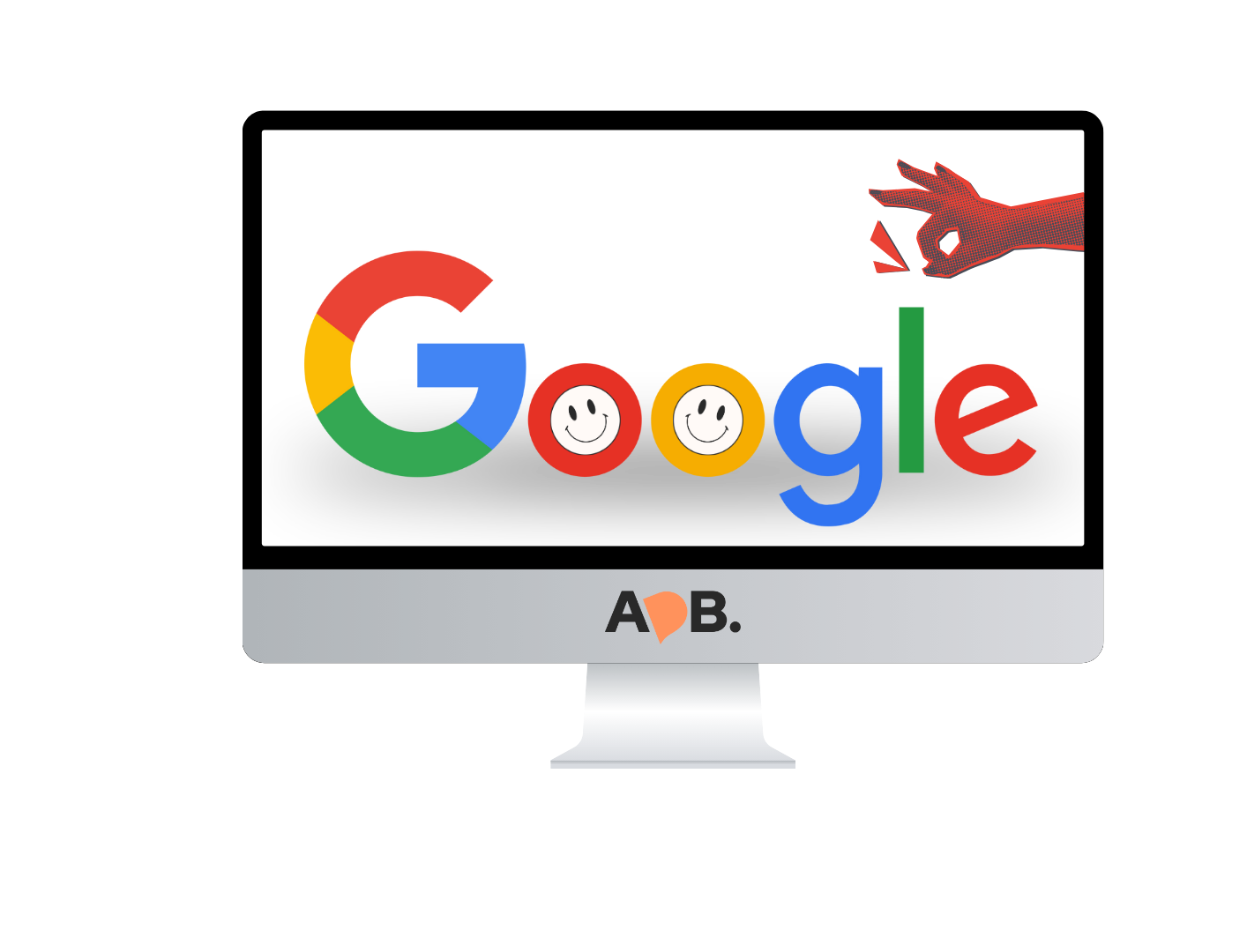 Pantalla de ordenador con el logotipo de Google en el interior de la pantalla y el logo de ADB como logotipo de la marca de la pantalla